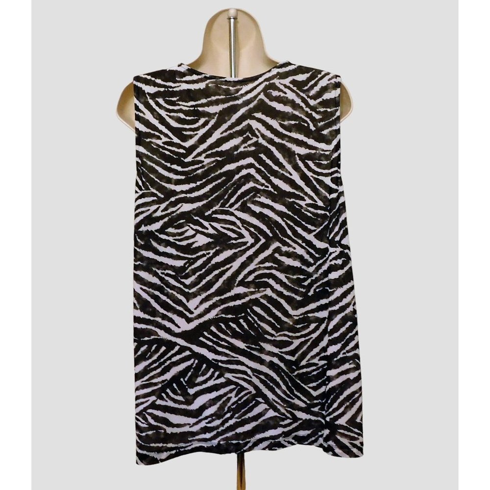 Chicos 3 Tiered Shell Tank Top XL 16 Black White Animal Zebra Print Sleeveless - Picture 4 of 6